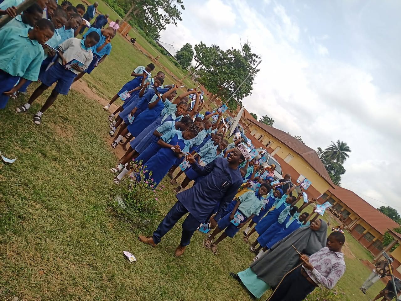 Earlier notebook distribution at Oyinlola Comprehensive High School, Okuku