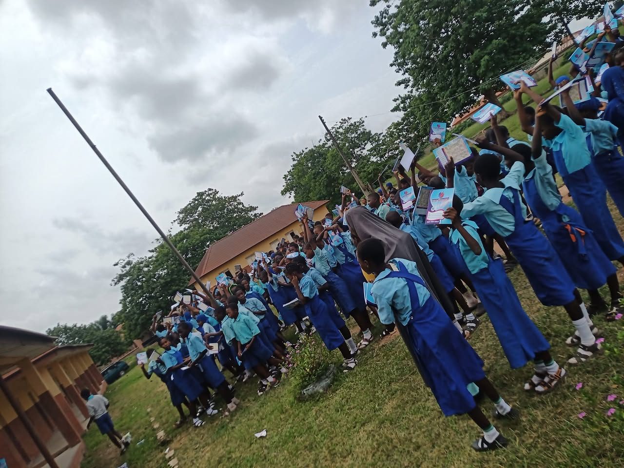Earlier notebook distribution at Oyinlola Comprehensive High School, Okuku