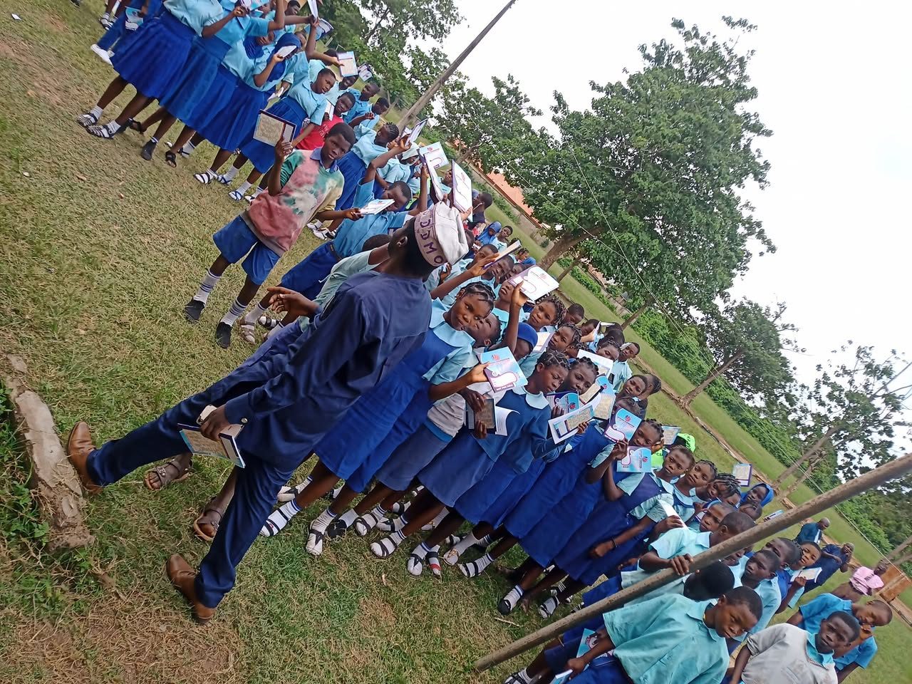 Earlier notebook distribution at Oyinlola Comprehensive High School, Okuku