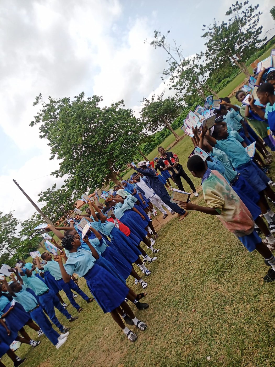 Earlier notebook distribution at Oyinlola Comprehensive High School, Okuku